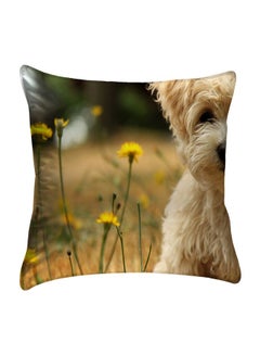 Buy Dog Printed  Cushion Cover Brown/Yellow/Green Polyester Brown/Yellow/Green 40x40cm in Egypt