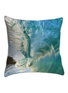 Buy Water Waves Printed  Cushion Cover Clear/White/Green polyester Clear/White/Green 40x40cm in Egypt