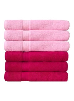 Buy 6-Piece Egyptian Cotton Towel Set Pink/Fuchsia 50 x 100cm in Saudi Arabia