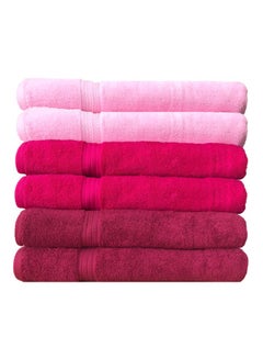 Buy 6-Piece Egyptian Cotton Towel Set Pink/Fuchsia/Burgundy 50x100cm in Saudi Arabia