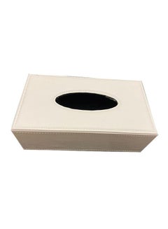 Buy Leather Tissue Holder White 25x14x9centimeter in Saudi Arabia