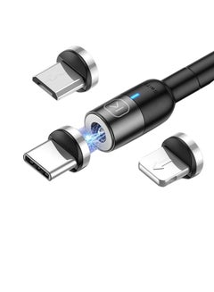 اشتري كابل شحن مغناطيسي 3 في 1 بمنفذ Type-C USB ومايكرو USB و USB أسود في الامارات