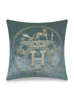 Buy H Letter Embroidered Cushion Cover Blue/Silver 45x45cm in UAE