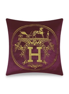 Buy H Letter Embroidered Cushion Cover Purple/Gold 45x45cm in UAE