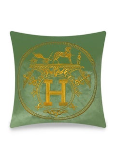 Buy H Letter Embroidered Cushion Cover Green/Yellow 45x45cm in UAE