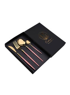 Buy 4-Piece Simple Design Cutlery Gift Set Pink/Gold 25x16x 3.5centimeter in Saudi Arabia