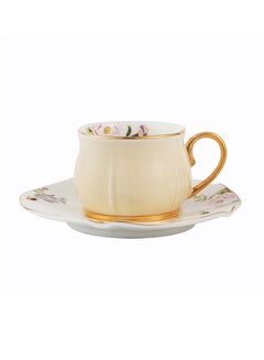 Buy 2-Piece Voguish Unique Gold Handle Small Five Leaf Cup And Saucer Orange/White/Gold 115ml in Saudi Arabia