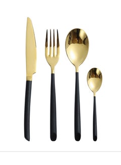 Buy 4-Piece Stainless Steel Modern Spoon Fork Table-Knife And Teaspoon Set Gold/Black 24.5x5.5x3.5centimeter in UAE