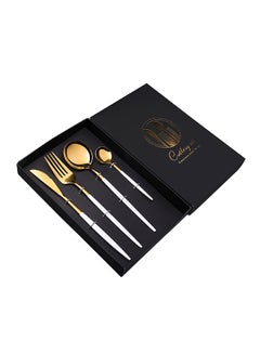 Buy 4-Piece Simple Flatware Gift Set White/Gold 25x16x 3.5centimeter in UAE