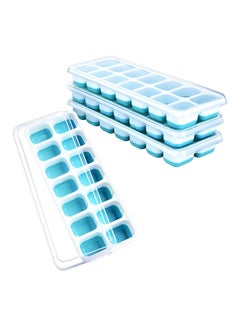 Buy 4 Piece Multi Grid Ice Cube Tray With Lid Clear/Blue 25x9.5x8.5centimeter in UAE