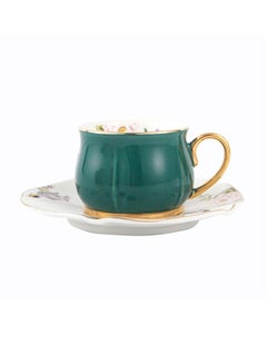 Buy Gold Handle Five Leaf Ceramic Cup And Saucer Green/White 115ml in Saudi Arabia