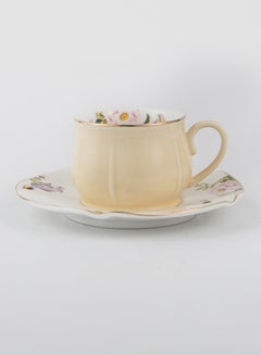 Buy Five Leaf Ceramic Cup And Saucer Yellow/White 115ml in UAE