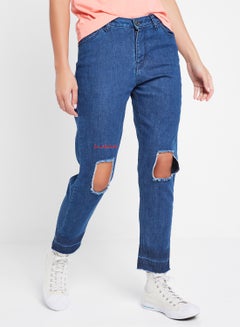 Buy Ripped Mom Jeans Ripped Blue in Saudi Arabia