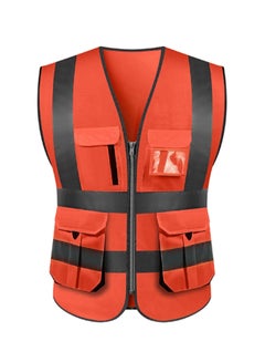 Buy High Visibility Reflective Safety Work Vest With Multiple Pocket Red/Black XXL in Saudi Arabia