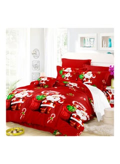 Buy 4-Piece 3D Santa Printed Duvet Cover Set Polyester Red/White/Green Full in UAE