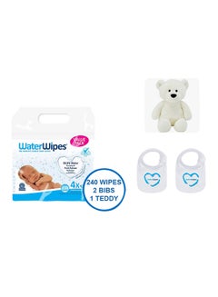 اشتري Baby Wipes Value Pack 4 Packs x 60 Wipes, 240 Count + 2 Bibs + Teddy في الامارات