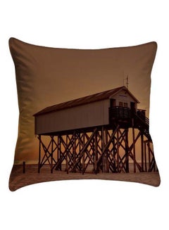 Buy Beach House Printed Pillow Cover Brown/Grey 40 x 40cm in Egypt