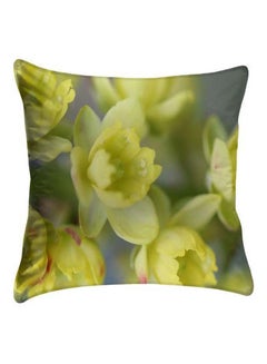 Buy Flower Printed Pillow Cover polyester Yellow/Grey 40 x 40cm in Egypt