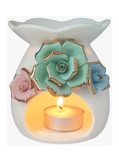 Buy Ceramic Floral Design Oil Burner White/Green/Blue 90x90x130mm in UAE