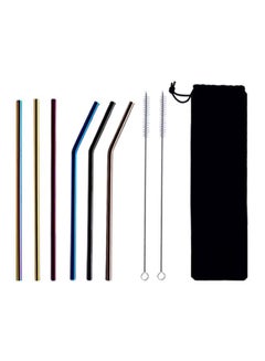 Buy 9-Piece Stainless Steel Straw Set With Clean Brush And Pouch Multicolour in UAE