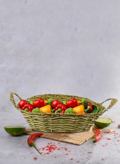 Buy Decorative Hand-Made Basket With Handle Yellow 30x20centimeter in UAE