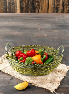 Buy Decorative Hand-Made Basket With Handle Yellow 30x30cm in UAE