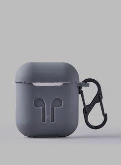 Buy Protective Silicone Case Cover For Apple AirPods With Carabiner Space Grey in Saudi Arabia