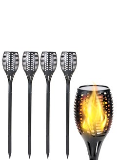 Buy 4-Piece Solar Flickering Flame Light Lawn Lamp Set Black in Saudi Arabia