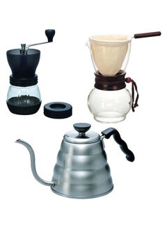 Buy Kettle Woodneck Drip Pot And Coffee Grinder 1.2L 1.2 L 13798498 Silver/Black/Clear in Saudi Arabia