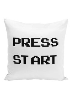 Buy Press Start Printed Decorative Pillow White/Black 16x16inch in UAE