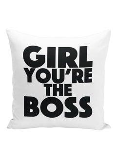 اشتري وسادة زينة بطبعة عبارة "Girl You're The Boss " أبيض/ أسود 16x16بوصة في الامارات