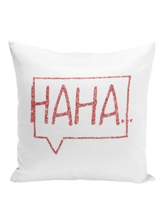 Buy Speech Bubble Haha Printed Decorative Pillow White/Pink 16x16inch in UAE