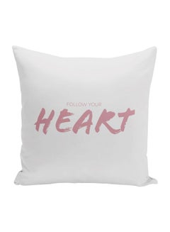 Buy Follow Your Heart Printed Decorative Pillow White/Pink 16x16inch in UAE