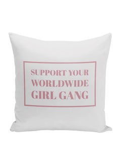 اشتري وسادة زينة مطبوع عليها عبارة "Support Your Worldwide Girl Gang" أبيض/ وردي 16x16بوصة في الامارات