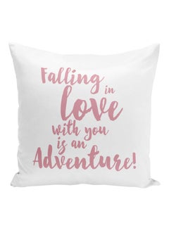 Buy Falling In Love Quote Printed Decorative Throw Pillow White/Pink 16x16inch in UAE