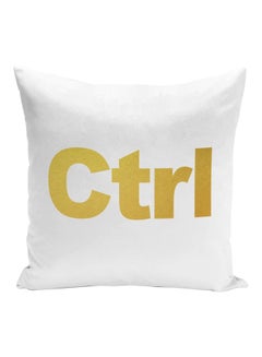 Buy Ctrl Printed Decorative Pillow White/Gold 16x16inch in UAE