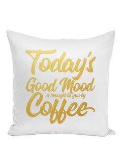 اشتري Good Mood Quote Printed Decorative Pillow White/Gold 16x16inch في الامارات