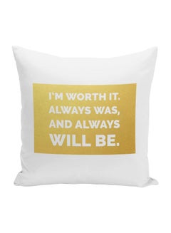 Buy Motivational Quote Printed Decorative Cushion White/Yellow 16x16inch in UAE