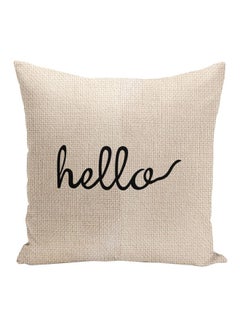 Buy Hello Printed Decorative Pillow Beige/Black 16x16inch in UAE