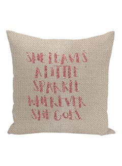 Buy She Leaves Little Sparkle Quote Printed Decorative Pillow Beige/Rose Gold 16x16inch in UAE