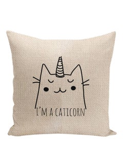 Buy Caticorn Printed Decorative Pillow Beige/Black 16x16inch in UAE