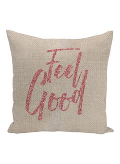 اشتري Feel Good Printed Decorative Pillow Beige/Pink 16x16inch في الامارات