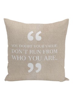 Buy Quote Printed Decorative Pillow Beige/Pearl White 16x16inch in UAE