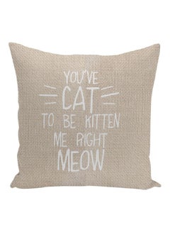 Buy Cat Quote Printed Decorative Pillow Beige/White 16x16inch in UAE