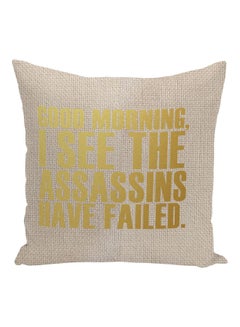 اشتري Good Morning Quote Printed Decorative Pillow Beige/Gold 16x16inch في الامارات