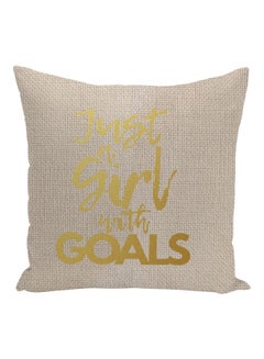 Buy Quote Printed Decorative Pillow Beige/Gold 16x16inch in UAE