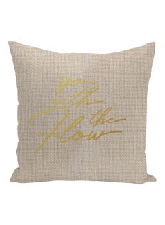 اشتري Go With The Flow Printed Decorative Pillow Beige/Gold 16x16inch في الامارات