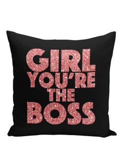 Buy Girl You're The Boss Quote Printed Decorative Pillow Black/Pink 16x16inch in Saudi Arabia