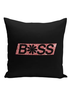 Buy Boss Printed Decorative Pillow Black/Pink 16x16inch in Saudi Arabia