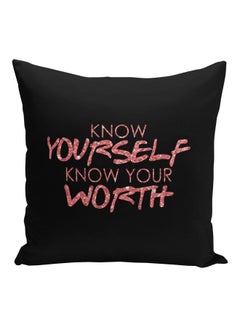 Buy Know Yourself Quote Printed Decorative Pillow Black/Pink 16x16inch in Saudi Arabia